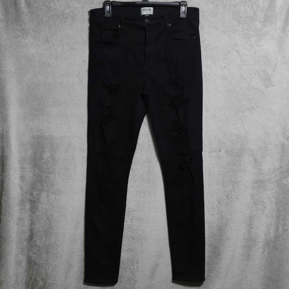 Agolde Sophie High Rise Jeans Womens Size‎ 31 Black Denim Distressed Stretch USA